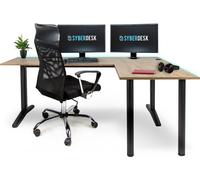 SyberDesk Gaming Bureau d'angle V2 LED, 197 x 132 cm, table de jeu RGB en forme de L, hub USB, gestion des câbles, chêne Artisan, (style chêne droit)