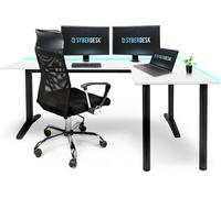 SyberDesk Gaming Bureau d'angle V2 LED, 197 x 132 cm, table de jeu RGB en forme de L, hub USB, gestion des câbles, bureau informatique en forme de L, (droite, blanc)