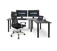 SyberDesk Gaming Pro - Bureau d’Angle 197 x 132 cm - côté Droit, Noir - Bureau Gaming & Ordinateur