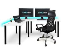 SyberDesk Gaming Pro LED bureau d'angle 197 x 132 cm avec LED, grand bureau d'ordinateur, bureau de jeu, USB HUB, (gauche, blanc)