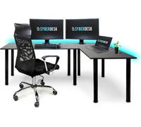SyberDesk Gaming Pro LED Bureau d'angle 197 x 132 cm avec LED grand bureau d'ordinateur, table de jeu, USB HUB, ( (droite, noir)
