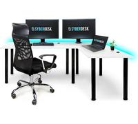 SyberDesk Gaming Pro LED Bureau d'angle 197 x 132 cm avec LED grand bureau d'ordinateur, table de jeu, USB HUB, (droite, blanc)