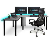 SyberDesk Gaming Pro LED Bureau d'angle 197 x 132 cm avec LED grand bureau d'ordinateur, table de jeu, USB HUB, (gauche, noir)