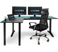 SyberDesk V2 LED corner gaming desk, 197 x 132 cm, RGB L-shaped gaming desk, USB HUB, cabling, L-shaped computer desk, (left, black)