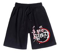 Sybnwnwm Anime Short Kimetsu no Yaiba Pantalon Kimetsu No Yaiba élastique taille haute avec poche, Noir , XL