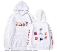Sybnwnwm Anime The Seven Deadly Sins Sweat à capuche à manches longues pour homme et femme, blanc, S