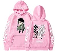 Sybnwnwm - Sweat à capuche avec imprimé 3D L'Attaque des Titans, manches longues, capuche et motif Levi Ackerman, Les Ailes de la Liberté', rose b, XS