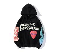 Sybnwnwm Sweat à capuche Hip Hop pour femme avec inscription « Lucky me I See Ghosts » - Pull à capuche Streetwear Sportswear, A-noir, XL
