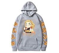 Sybnwnwm Sweat à capuche Kimetsu no Yaiba Rengoku Kyoujurou Tanjirou Anime Pullover, gris, L