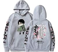 Sybnwnwm - Sweat à capuche L’Attaque des Titans avec imprimé 3D de Levi Ackerman aux ailes de la liberté à manches longues, Gris (B), L