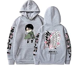 Sybnwnwm - Sweat à capuche L’Attaque des Titans avec imprimé 3D de Levi Ackerman aux ailes de la liberté à manches longues, Gris (B), L
