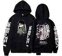 Sybnwnwm - Sweat à capuche L'Attaque des Titans avec imprimé 3D de Levi Ackerman aux ailes de la liberté à manches longues, Noir B, XXS