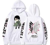 Sybnwnwm - Sweat à capuche L'Attaque des Titans avec imprimé 3D de Levi Ackerman aux ailes de la liberté à manches longues, blanc b, XL