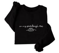 Sybnwnwm Sweatshirts lettres imprimées pour femmes, col rond, manches longues, sweat-shirt ample en coton, Noir , 5XL