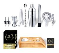 Sybra Cocktail Shaker Set - 10 teilig - Cocktail-Shaker - Cocktailbuch - Edelstahl - Geschenkverpackung - Inklusive Halterung