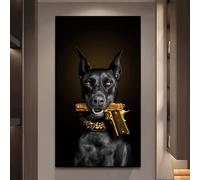 SYBRYTF Affiche Chien Noir Doberman Mafia, Peinture sur Toile, Impression Art Mural, Décoration Murale Vintage pour Salon et Chambre (70x140cm/Sans Cadre)