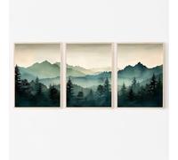 SYBRYTF Ensemble de 3 affiches murales abstraites représentant des montagnes vert sauge, style aquarelle moderne, paysage naturel, décoration intérieure (30 x 40 cm x 3 / sans cadre)