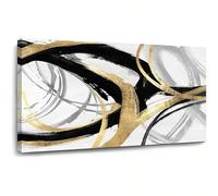 SYBRYTF Grandes peintures horizontales texturées pour la décoration murale, œuvres d'art dorées, images de lignes, fond décoratif pour le salon (50x100cm/sans cadre)