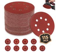 SYCEES 115Pcs Disque Abrasif 125mm Grains 40-400, 8 Trous Ponçage/Polissage | Durable, Résistent à La Chaleur Et Aux Déchirures, Auto-Agrippante, Facile à Utiliser, Anti-Colmatage, Large Applications