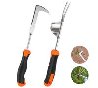 SYCEES 2 Pcs Désherbeur Manuel en Acier Inoxydable - Extracteur de Racines avec Poignée Caoutchouc Antidérapante, Outil Jardinage Durable pour Arracher Mauvaise Herbes/Pissenlits