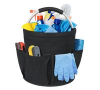 SYCEES Panier de Rangement en Tissu Oxford 17L (28x28cm) - Pliable, Imperméable à Poignée avec Multi-Poches pour Outils & Ménage (Noir)