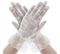 SycloPak Gants Blanc En Dentelle Pour Femmes, Court Opéra Soirée Danse Mariage Élégante Vintage Floral, Short Lace Gloves Fêtes Des Années 1950