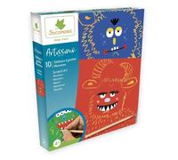 SYCOMORE Artissimo - 10 tableaux à gratter Scratch art Monstres - 1 outil en bois - et 1 livret avec modèles et instructions