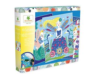 Sycomore | Artissimo 10 Tableaux Paillettes Fées | Kit Créatif 4 Ans+ | Crée tes propres tableaux scintillants : 8 tubes de paillettes | spatule et livret inclus | 10 illustrations 20x24cm