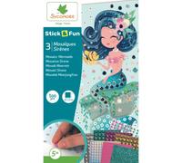 SYCOMORE Mosaïques Autocollantes pour Enfants - 3 Tableaux - Sirènes - Stick & Fun - Loisirs Créatifs Enfant - Dès 5 Ans