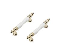 SYDARSYN 2 Pcs Céramique Poignée de Porte Vintage Armoire Porte Poignées Meubles Cuisine Tiroir Poignées pour Placards Barres Poignées Armoire Boutons Blanc 96mm