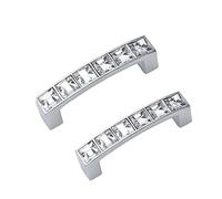 SYDARSYN 2 pièces Cristal Poignées pour Portes Strass Verre Poignées de Tiroir Commode Armoire Cuisine Poignee de Meuble Placard Boutons de portes 64mm
