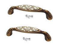 SYDARSYN 2 Pièces Poignee de Meuble Cuisine Céramique Vintage, Poignée de Meubles en Céramique Meubles Tiroir Poignées en Alliage de Zinc, Distance de Trous 128mm (D)