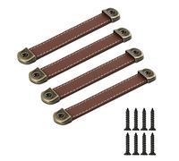 SYDARSYN 4 pièces Poignées en cuir pour meubles poignée de porte cuisine poignées de tiroir armoire vintage boutons de portes cuir tirer placards de poignées 128mm