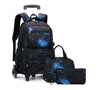 SYDARSYN Cartable a Roulette Garcon Primaire, Sac à Dos Roulettes Scolaire Garçon 3 en 1 avec Lunch Étui et Crayons