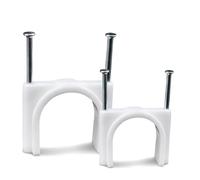 SYDARSYN Clips de Câble Ronds, Attache Câble Mural, Blanc Câble Clips Mur Attaches Câbles avec Clou en Acier 40mm (12 Pièces)