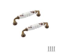 SYDARSYN Lot de 4 poignées de placard en céramique avec motifs de feuilles vintage - Poignées de porte et de tiroir en porcelaine pour placard de cuisine - 96 mm