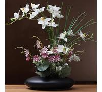 SYDDOL 43,2 cm Arrangement de fleurs artificielles Phalaenopsis Orchidée artificielle Bonsaï en pot en céramique Fleur artificielle en soie pour décoration de maison, mariage, fête, fête des mères