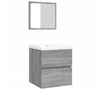 SYDE Armoire de lavabo avec lavabo et miroir gris Sonoma | Contreplaqué résistant à l'humidité, grand tiroir, montage mural, trop-plein intégré