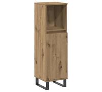 SYDE Armoire de salle de bain en bois contreplaqué chêne 30 x 30 x 100 cm | 2 compartiments, 1 étagère ouverte, pieds en fer, porte réversible, résistant à l'humidité
