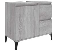 SYDE Armoire de salle de bain gris Sonoma 65 cm bois contreplaqué | 2 tiroirs, 1 porte réversible, pieds en métal, résistant à l'humidité, fixation murale incluse