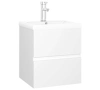 SYDE Armoire évier avec lavabo gris bois contreplaqué | Lavabo en céramique avec trop-plein, 1 tiroir, avec robinet, nettoyage facile