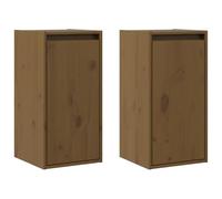 SYDE Armoire murale 2 unités en bois de pin marron miel 30 x 30 x 60 cm | Massif résistant, utilisation décorative ou TV, nettoyage facile, montage guidé