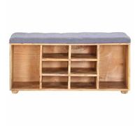 SYDE Banc d'entrée en bois massif avec manche 100 x 35 x 47 cm | Siège rembourré, 8 compartiments organisateurs, tissu résistant, style rustique
