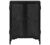 SYDE Buffet en bois massif avec manche avec pieds en fer | 2 compartiments, portes sculptées, style industriel, 55 x 30 x 77 cm