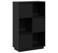 SYDE Buffet haut en bois massif pin noir 74 x 35 x 117 cm | Portes réversibles, étagère d'affichage, fixation murale incluse, style rustique