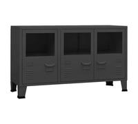 SYDE Buffet industriel en métal et verre gris anthracite 105 x 35 x 62 cm | Armoire de rangement, porte en verre, étagère pour livres et décoration, nettoyage facile