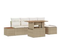 SYDE Ensemble de canapés de jardin 6 pièces Beige et crème | Polyrotin, bois d'acacia, rangement intégré, modulaire, pieds réglables