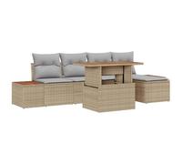 SYDE Ensemble de canapés de jardin 6 pièces beige gris | Polyrotin, bois d'acacia, rangement, modulaire, réglable, usage extérieur