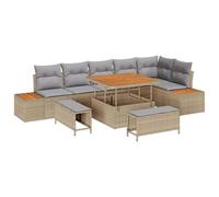 SYDE Ensemble de canapés de jardin 9 pièces beige | Polyrotin, bois d'acacia, coussins en polyester, rangement caché, résistant à l'eau