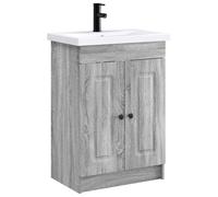 SYDE Ensemble de meubles de salle de bain Sonoma Gris 78,5 x 37,5 x 81 cm | Bois élaboré, lavabo avec robinet intégré, portes à charnière, poignées en métal noir, étagères pratiques
